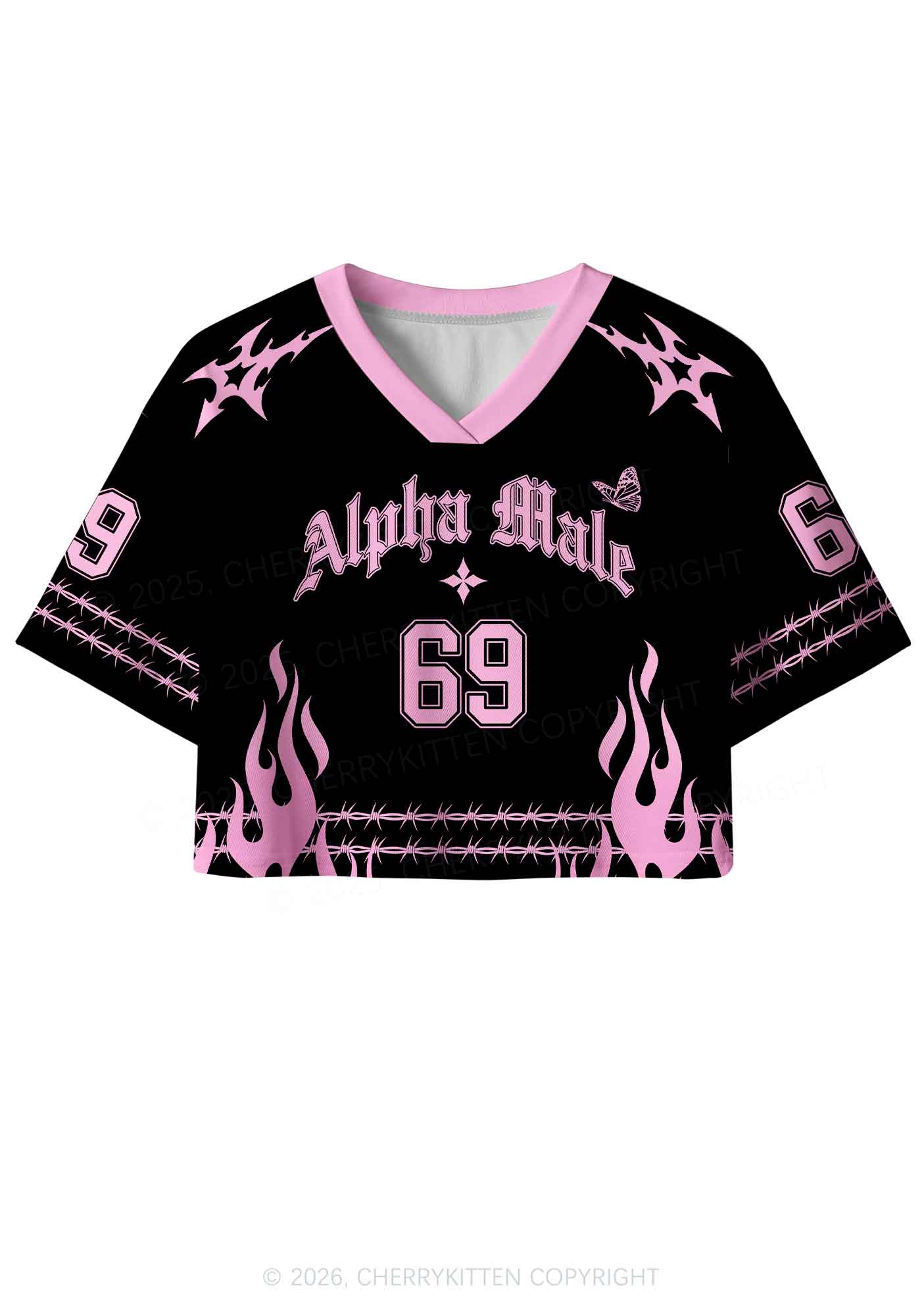 Pink Alpha Male Butterfly Pride Y2K Crop Sport Jersey Shirts Cherrykitten