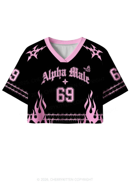 Pink Alpha Male Butterfly Pride Y2K Crop Sport Jersey Shirts Cherrykitten