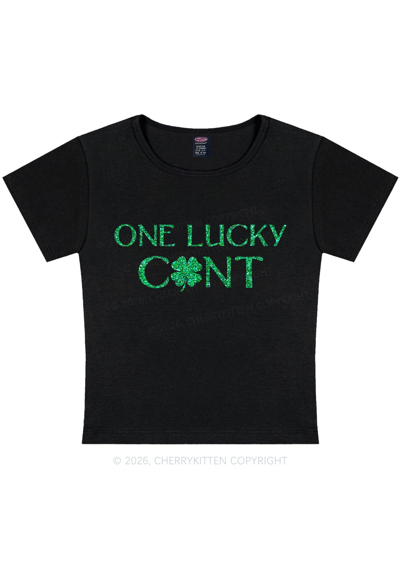 Glitter One Lucky Cxxt St Patricks Y2K Baby Tee Cherrykitten