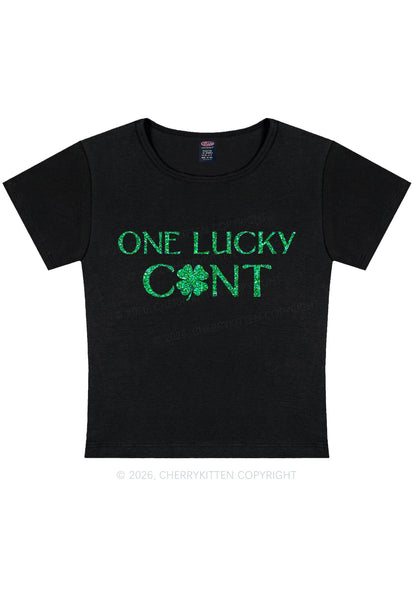 Glitter One Lucky Cxxt St Patricks Y2K Baby Tee Cherrykitten
