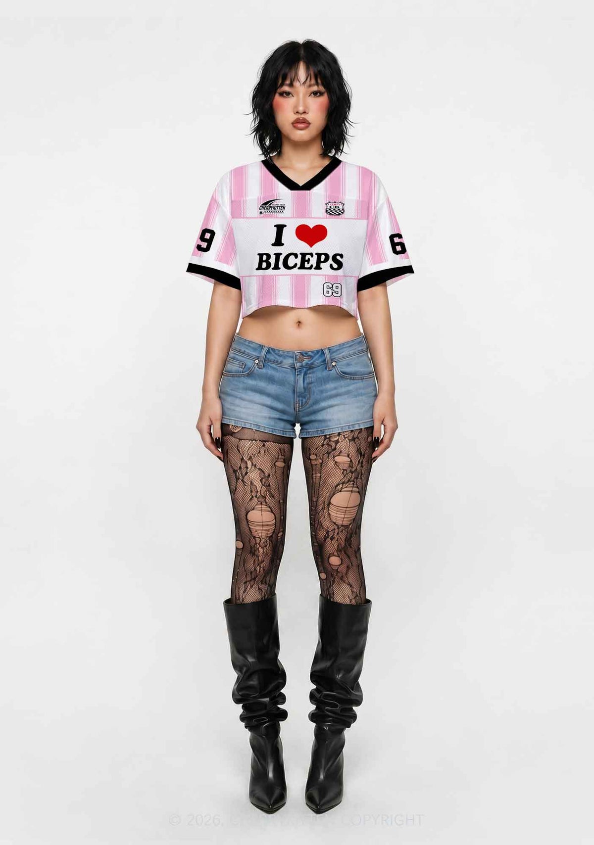 I Love Biceps Y2K Crop Sport Jersey Shirts Cherrykitten