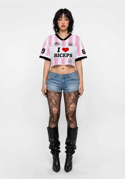 I Love Biceps Y2K Crop Sport Jersey Shirts Cherrykitten