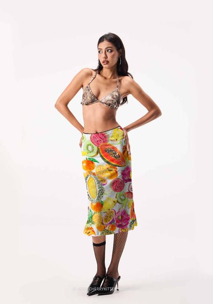 Tropical Fruit Pride Y2K Print Midi Skirt Cherrykitten