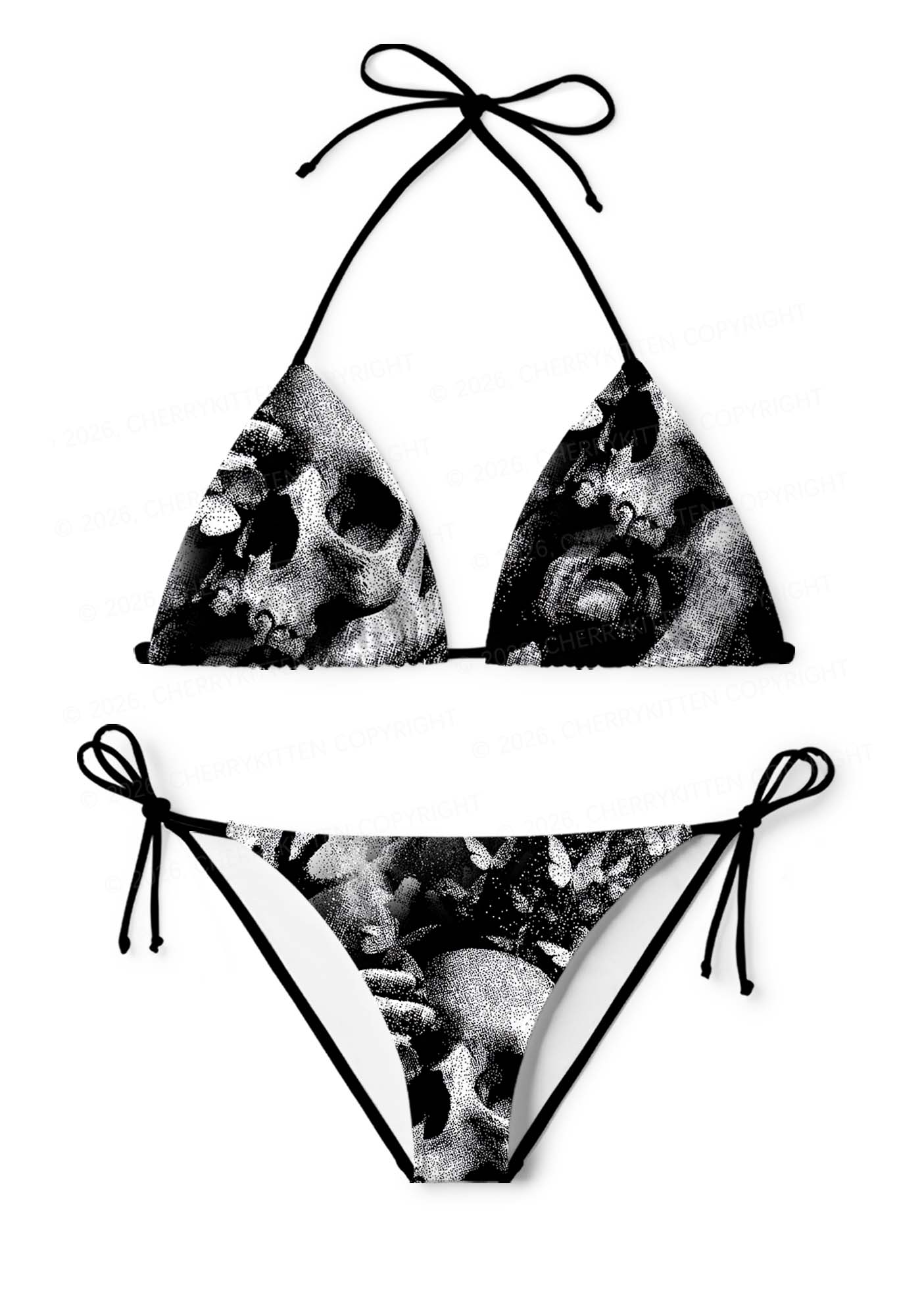 Halloween Gothic Skull Y2K Print Bikini Set Cherrykitten