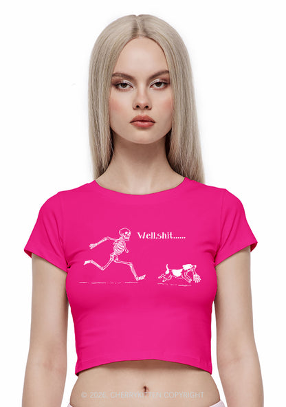 Halloween Skeleton Chase Dog Y2K Baby Tee Cherrykitten