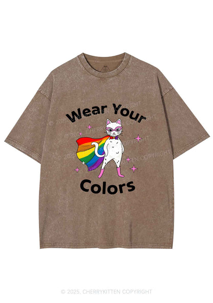 Pride Flag Cat Y2K Shirts Washed Tee Cherrykitten