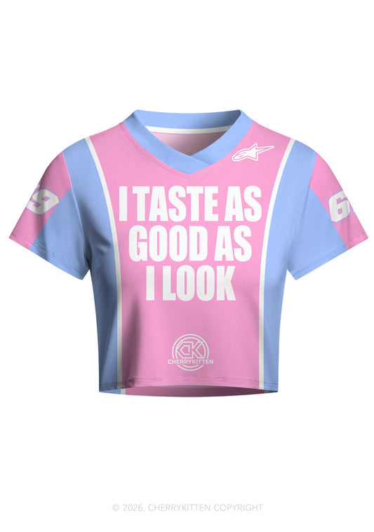 I Taste Good Y2K Crop Football Jersey Shirts Cherrykitten