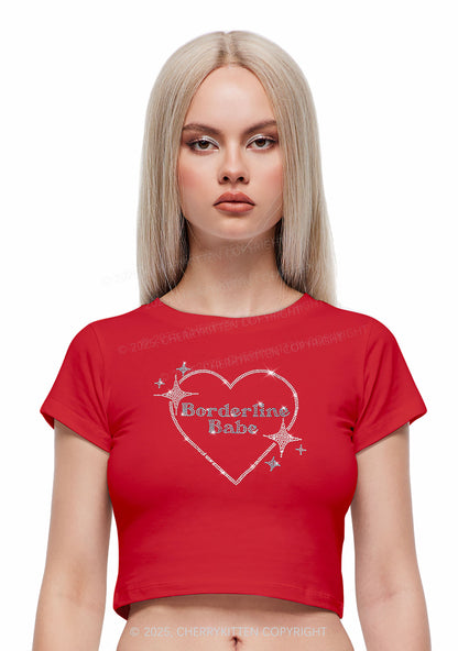 Rhinestone Borderline Personality Babe Y2K Baby Tee Cherrykitten