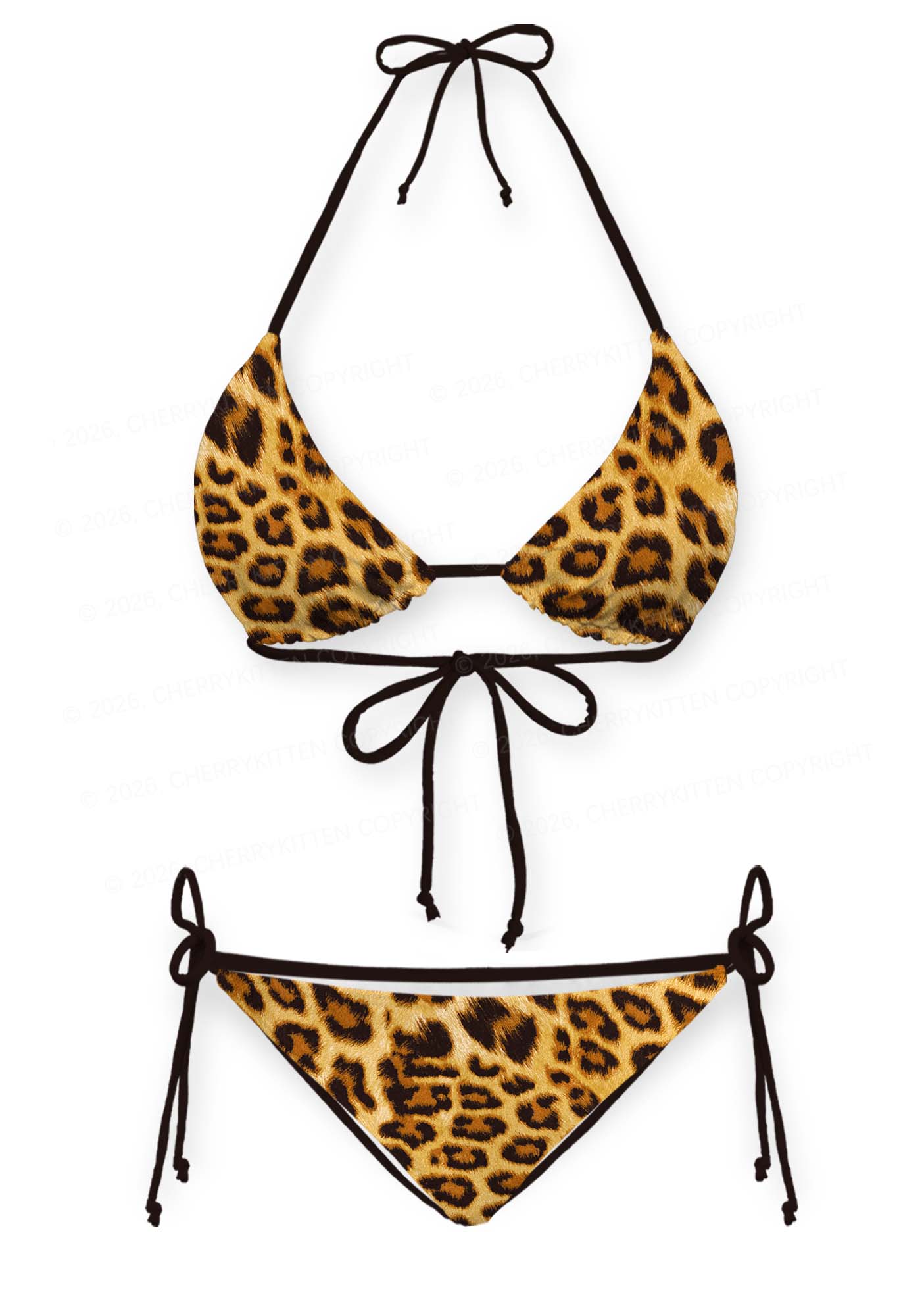 Brown Leopard Y2K Print Bikini Set Cherrykitten