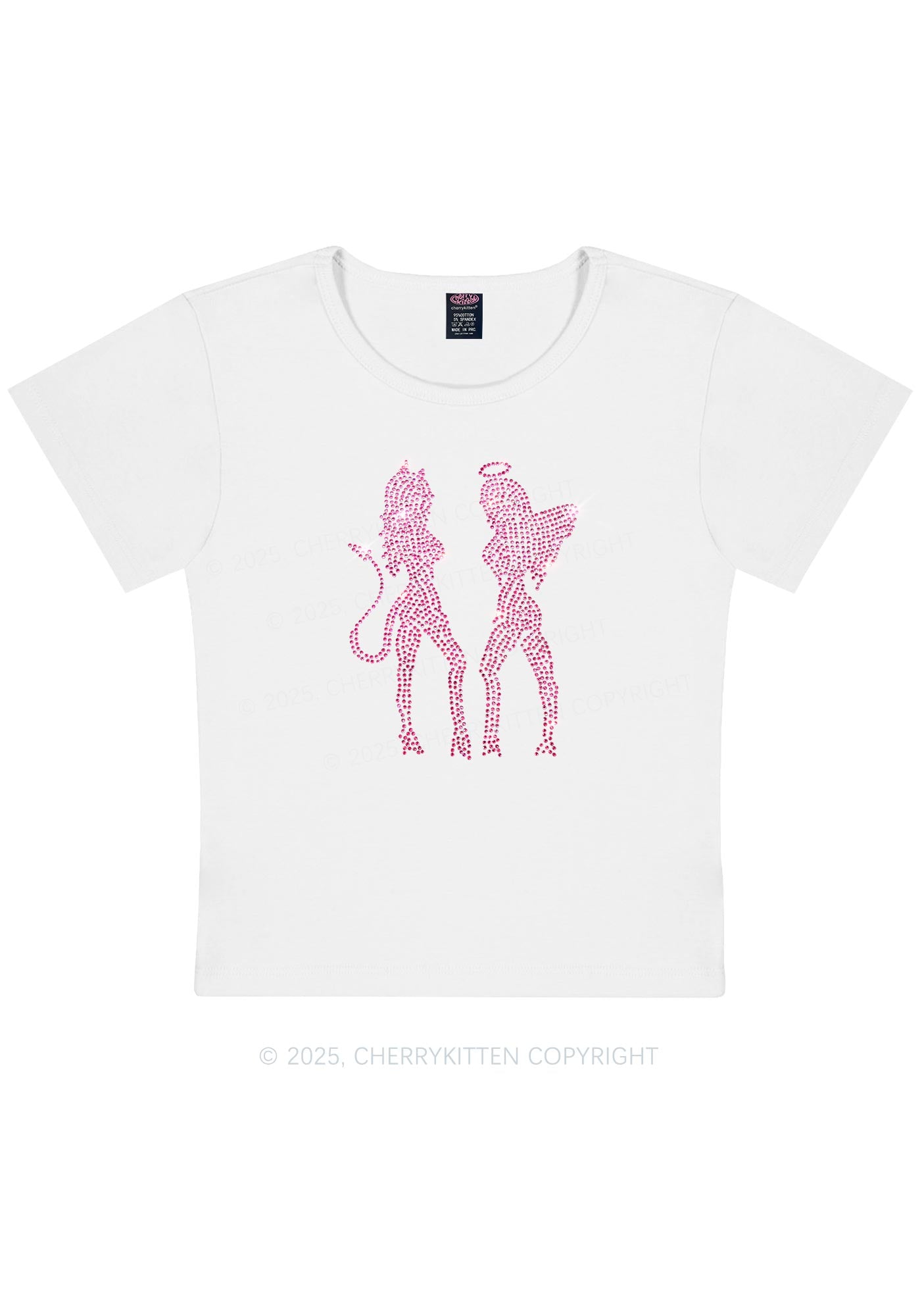 Rhinestone Dancing Girls Y2K Baby Tee Cherrykitten