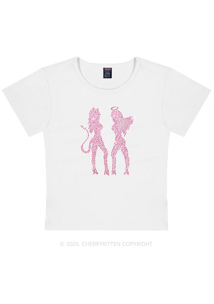 Rhinestone Dancing Girls Y2K Baby Tee Cherrykitten