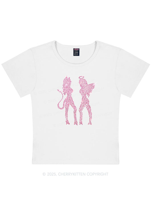 Rhinestone Dancing Girls Y2K Baby Tee Cherrykitten