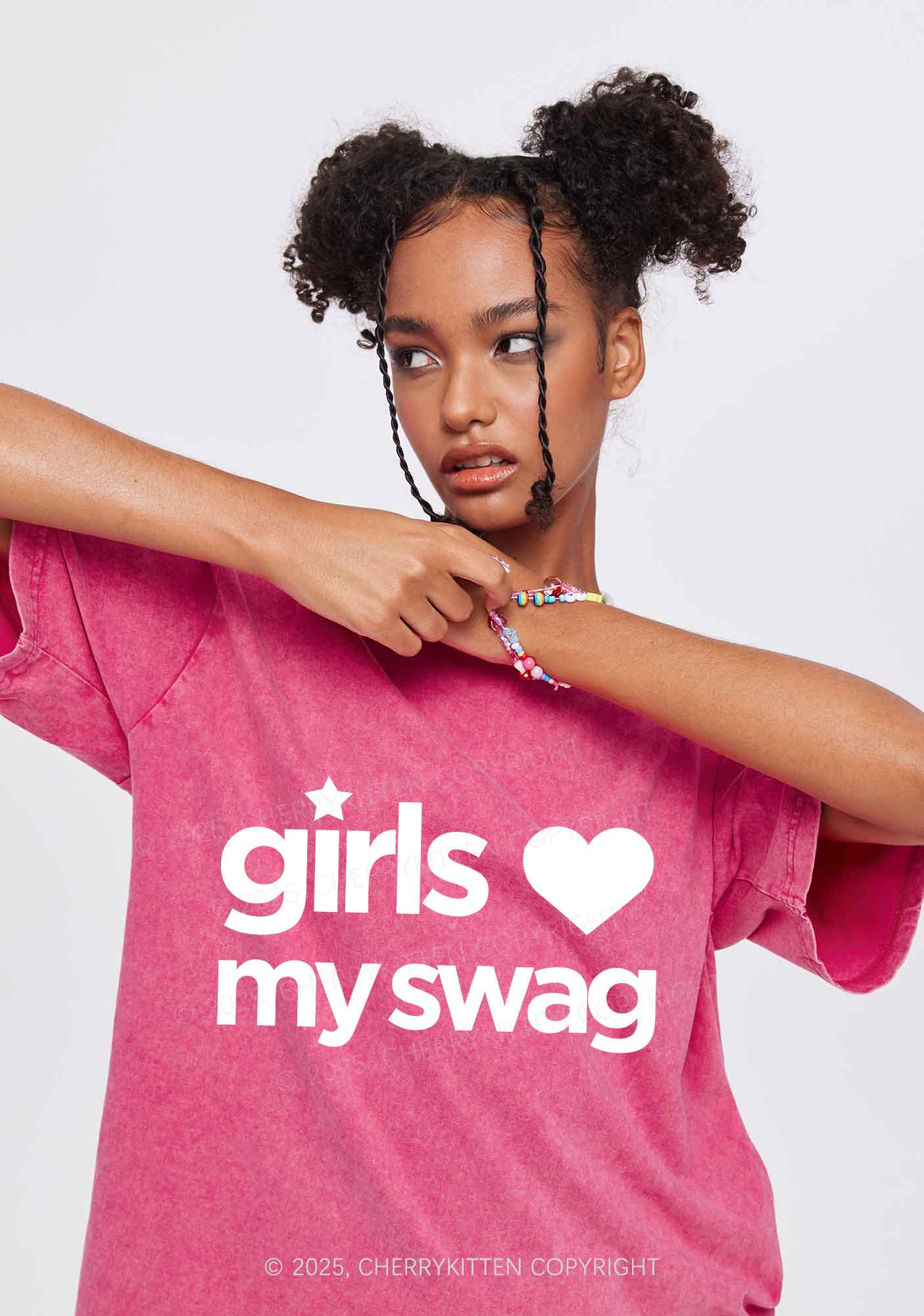 Girls Love My Swag Pride Y2K Shirts Washed Tee Cherrykitten