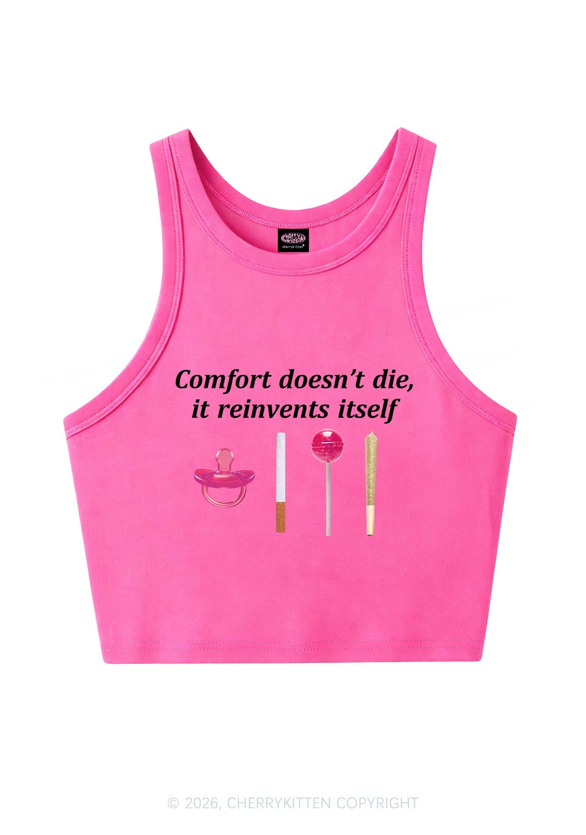 Comfort Doesnt Die Y2K Crop Tank Top Cherrykitten