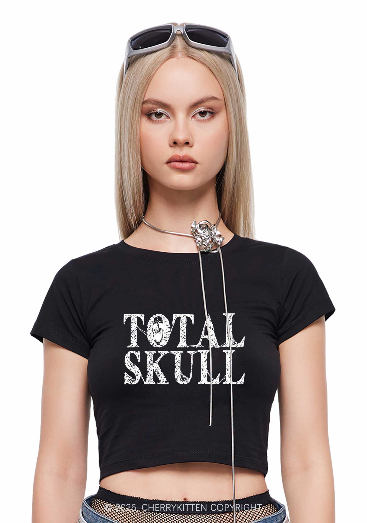 Halloween Total Skull Y2K Baby Tee Cherrykitten