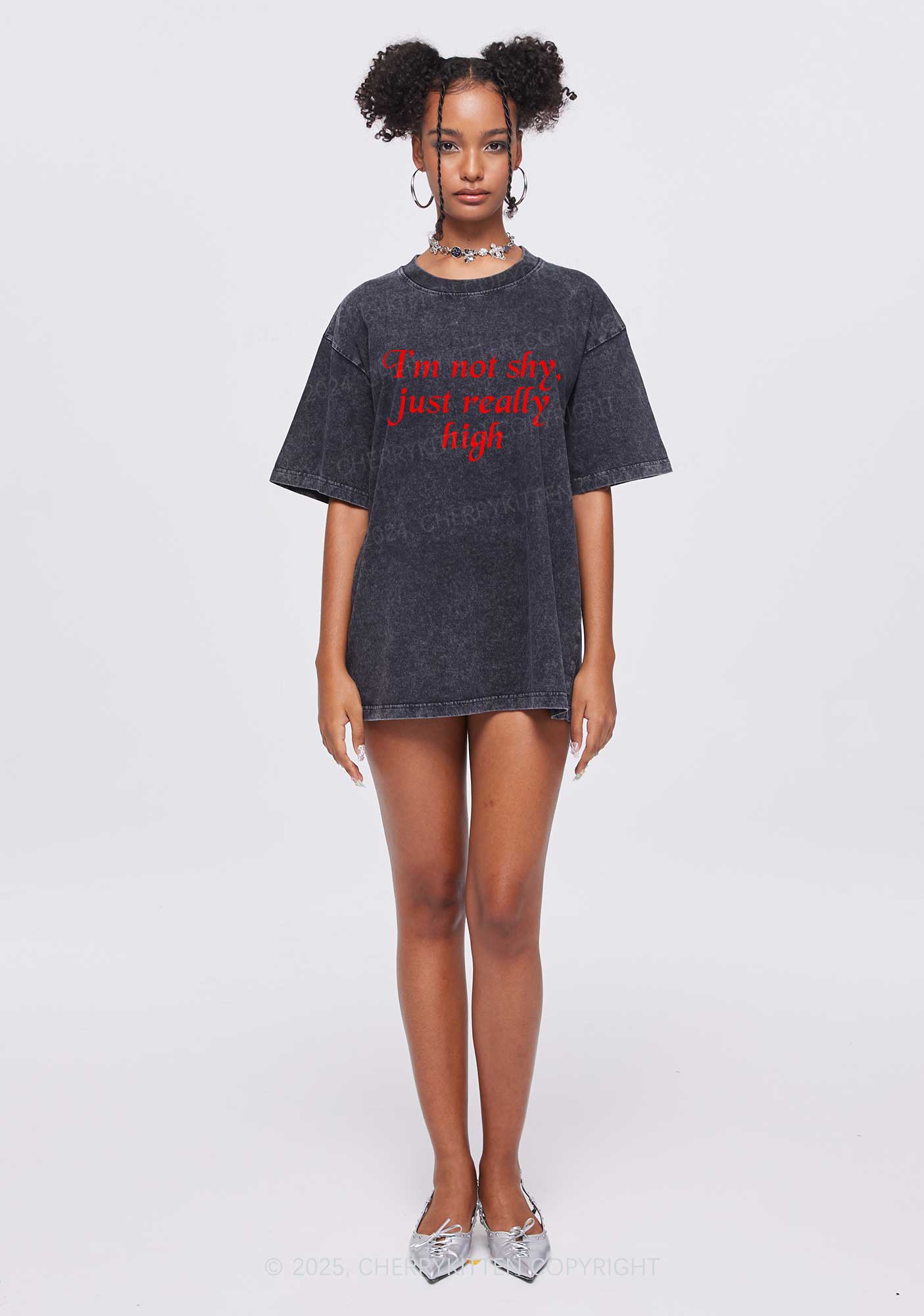 Just Really High Y2K Shirts Washed Tee Cherrykitten