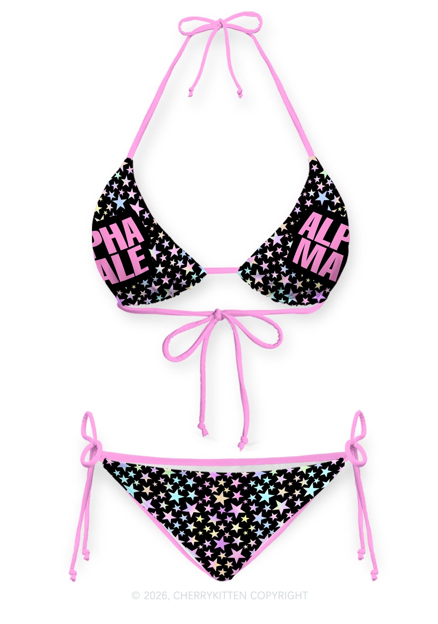Black Alpha Male Y2K Print Bikini Set Cherrykitten