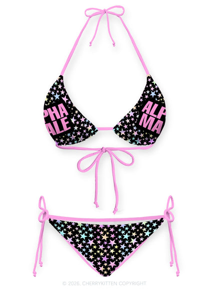 Black Alpha Male Y2K Print Bikini Set Cherrykitten