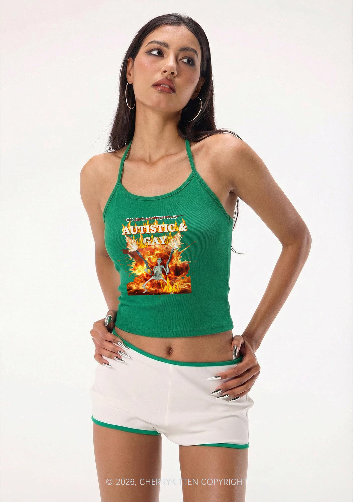 Autistic Gay Skeleton Pride Y2K Halter Neck Cami Cherrykitten