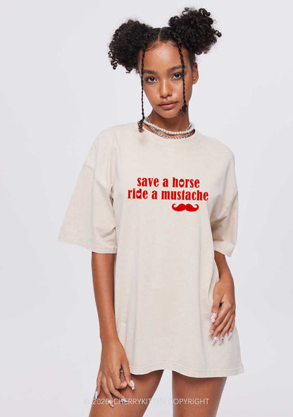 Ride A Mustache Valentine's Day Y2K Shirts Washed Tee Cherrykitten