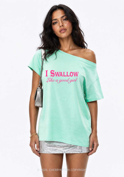 Swallow Like Good Girl Y2K Off Shoulder Tee Cherrykitten