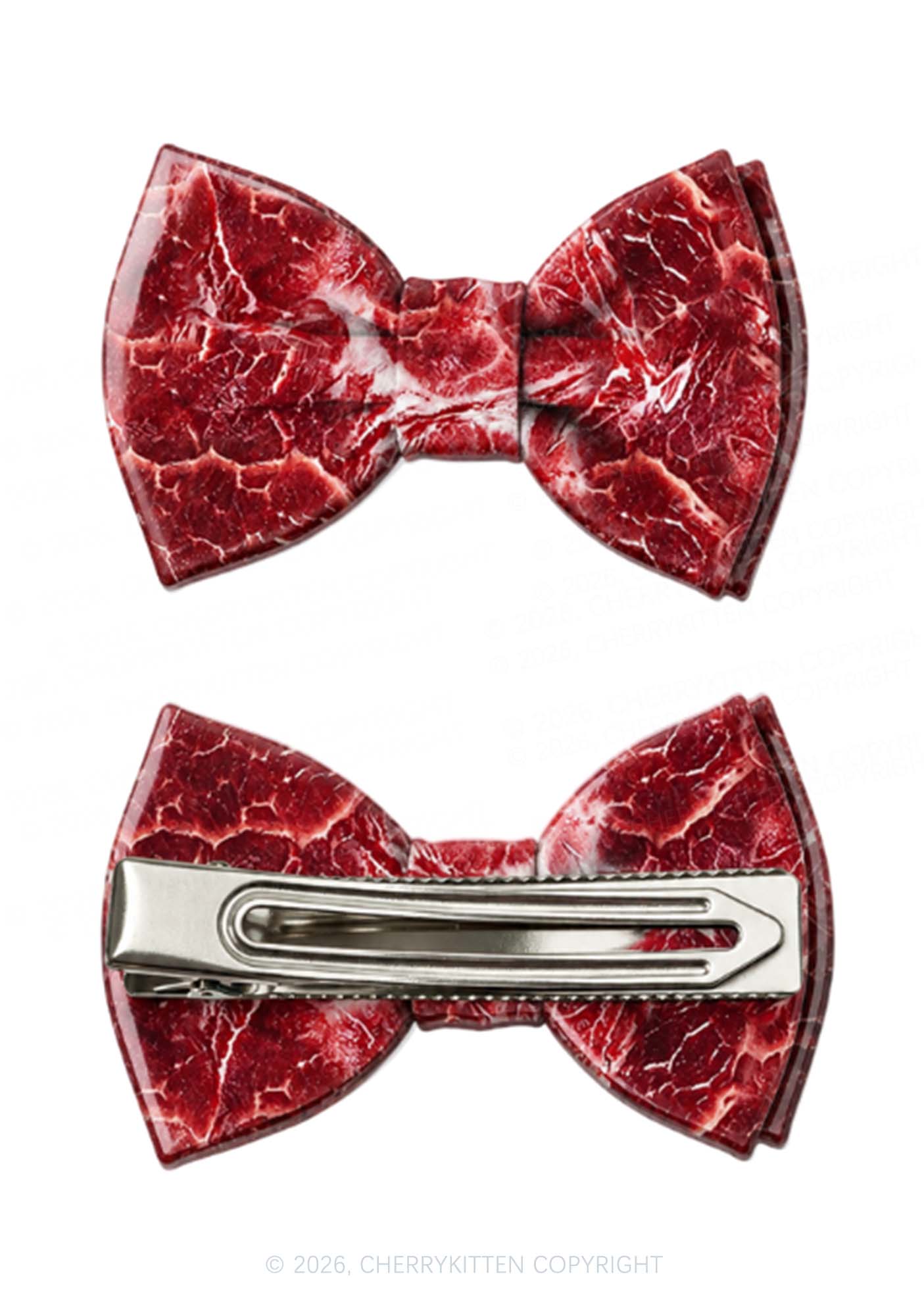 Halloween Red Meat Bow Y2K Acrylic Duckbill Hair Clips Cherrykitten