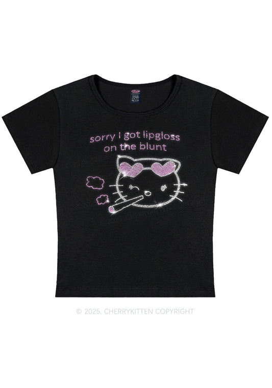 Rhinestone Kitten Got Lipgloss Y2K Baby Tee Cherrykitten