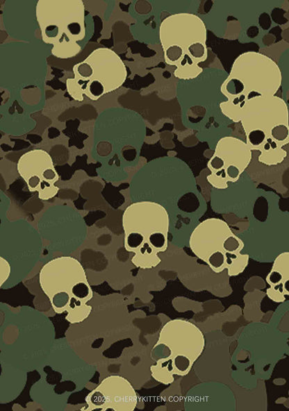 Halloween Camouflage Skull Y2K Mesh Slip Dress Cherrykitten