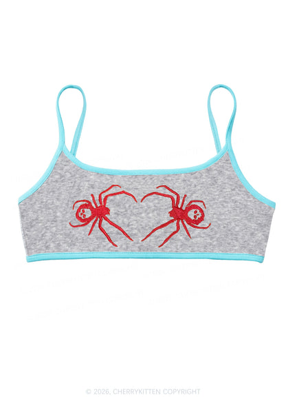 Embroidered Skull Spider Y2K Super Crop Cami Cherrykitten