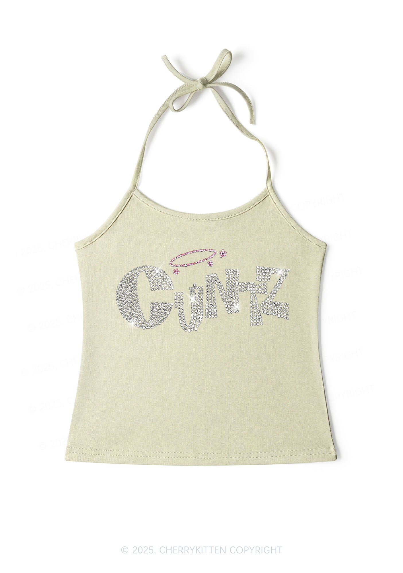 Rhinestone Cxntz Y2K Halter Neck Cami Cherrykitten