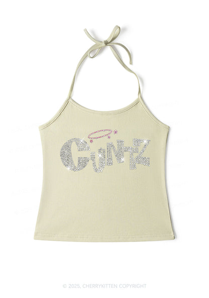 Rhinestone Cxntz Y2K Halter Neck Cami Cherrykitten