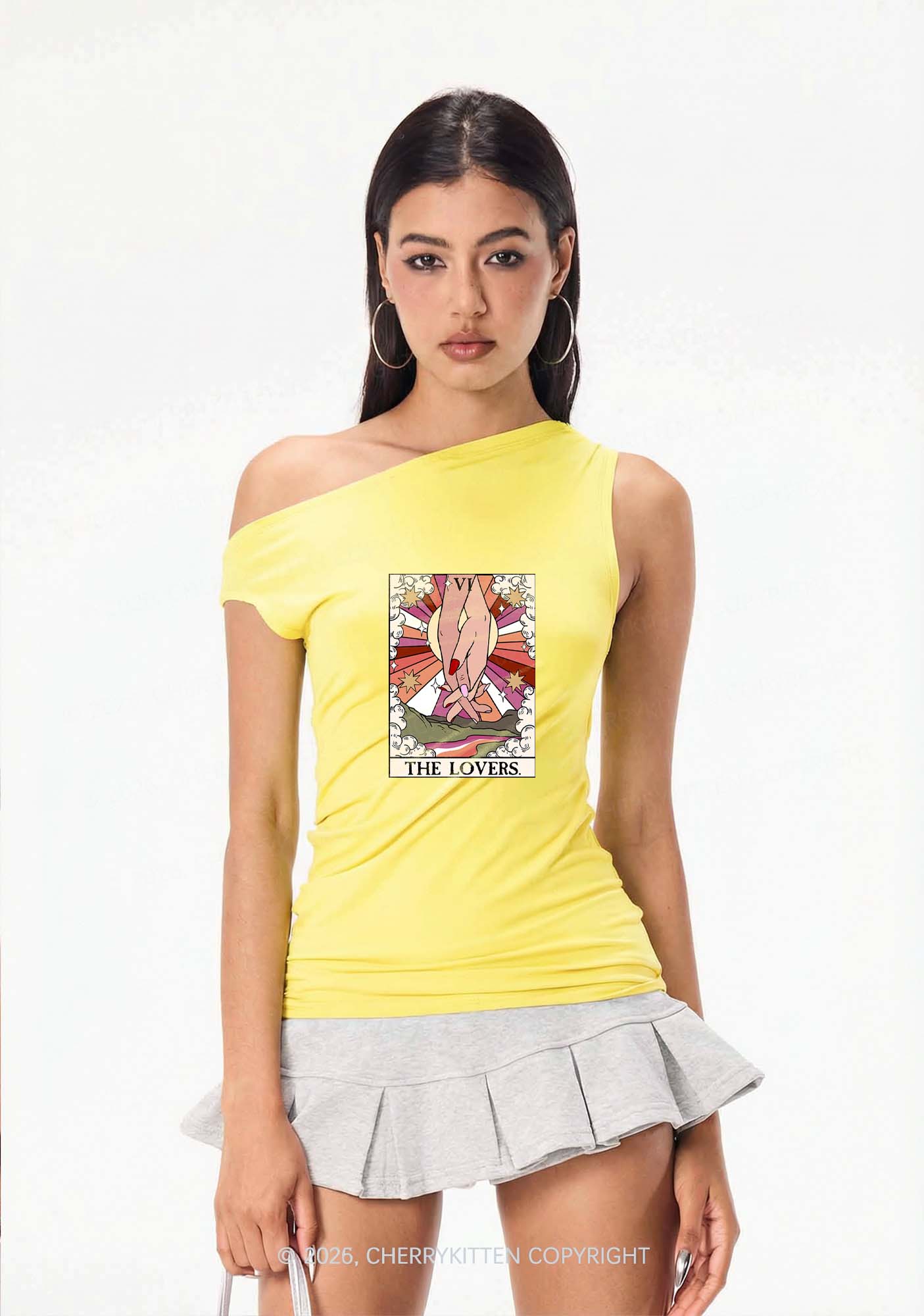 The Lesbian Lovers Pride Y2K Off Shoulder Tank Top Cherrykitten