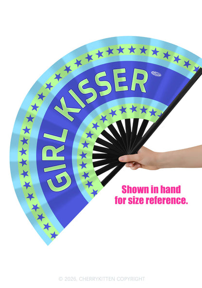 Blue Girl Kisser Pride Y2K Rave Hand Fan Cherrykitten
