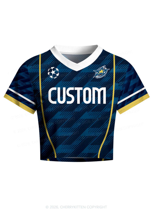 Custom Navy Blue Yellow Stripes Y2K Crop Football Jersey Shirts Cherrykitten