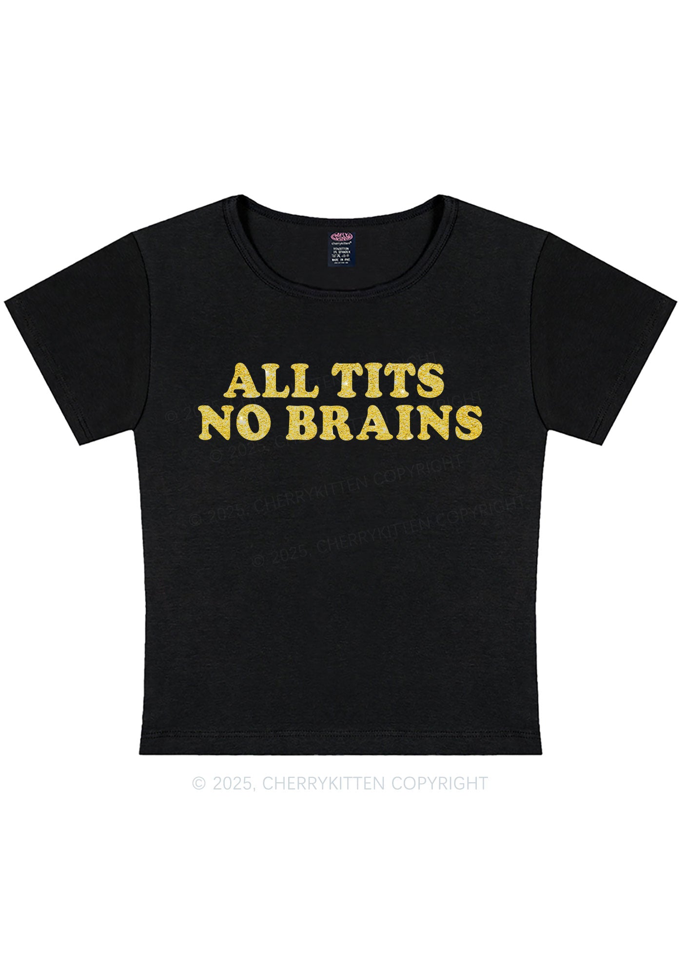 Glitter All Txts No Brains Y2K Baby Tee Cherrykitten