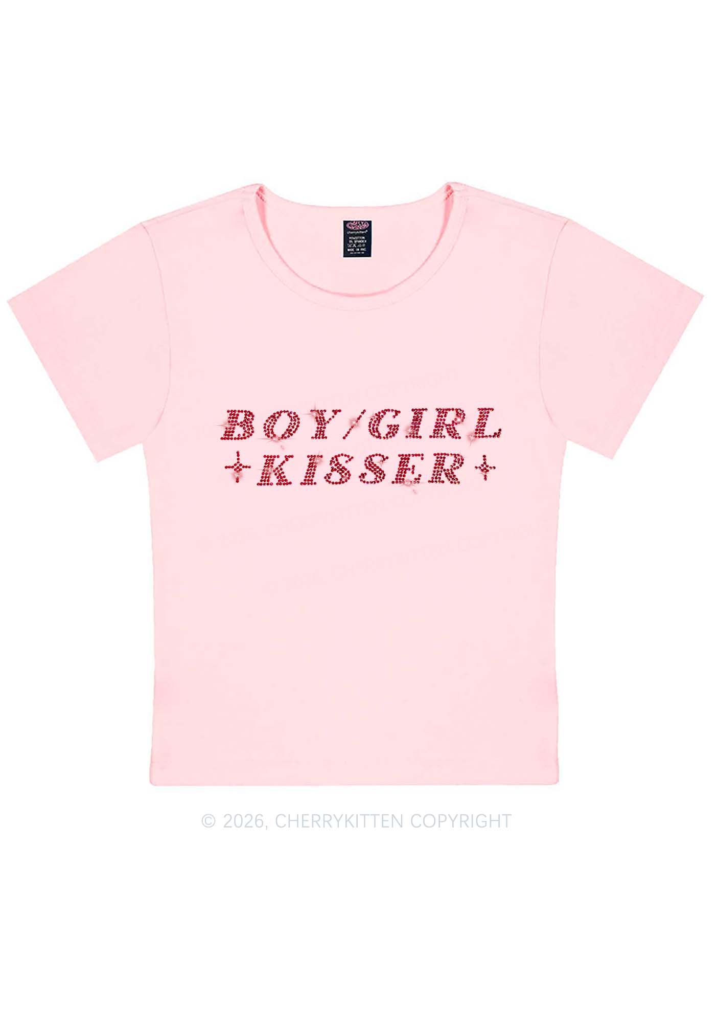 Rhinestone Boy Girl Kisser Pride Y2K Baby Tee Cherrykitten