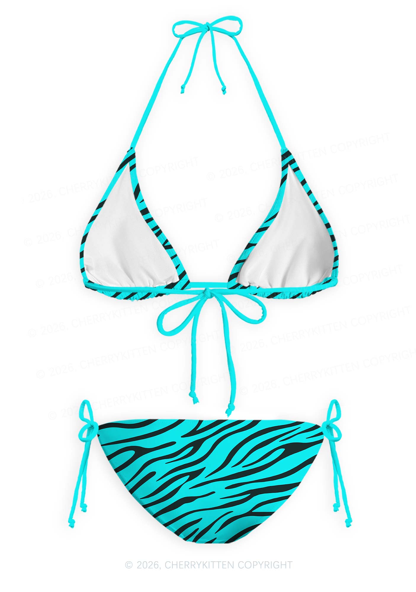 Bright Cyan Zebra Stripes Y2K Print Bikini Set Cherrykitten