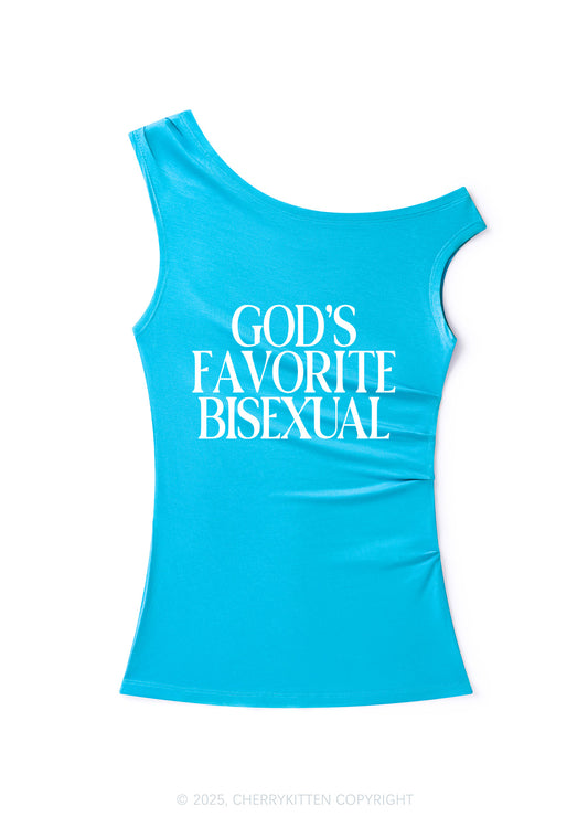 Gods Favorite Bisexual Pride Y2K Off Shoulder Tank Top Cherrykitten