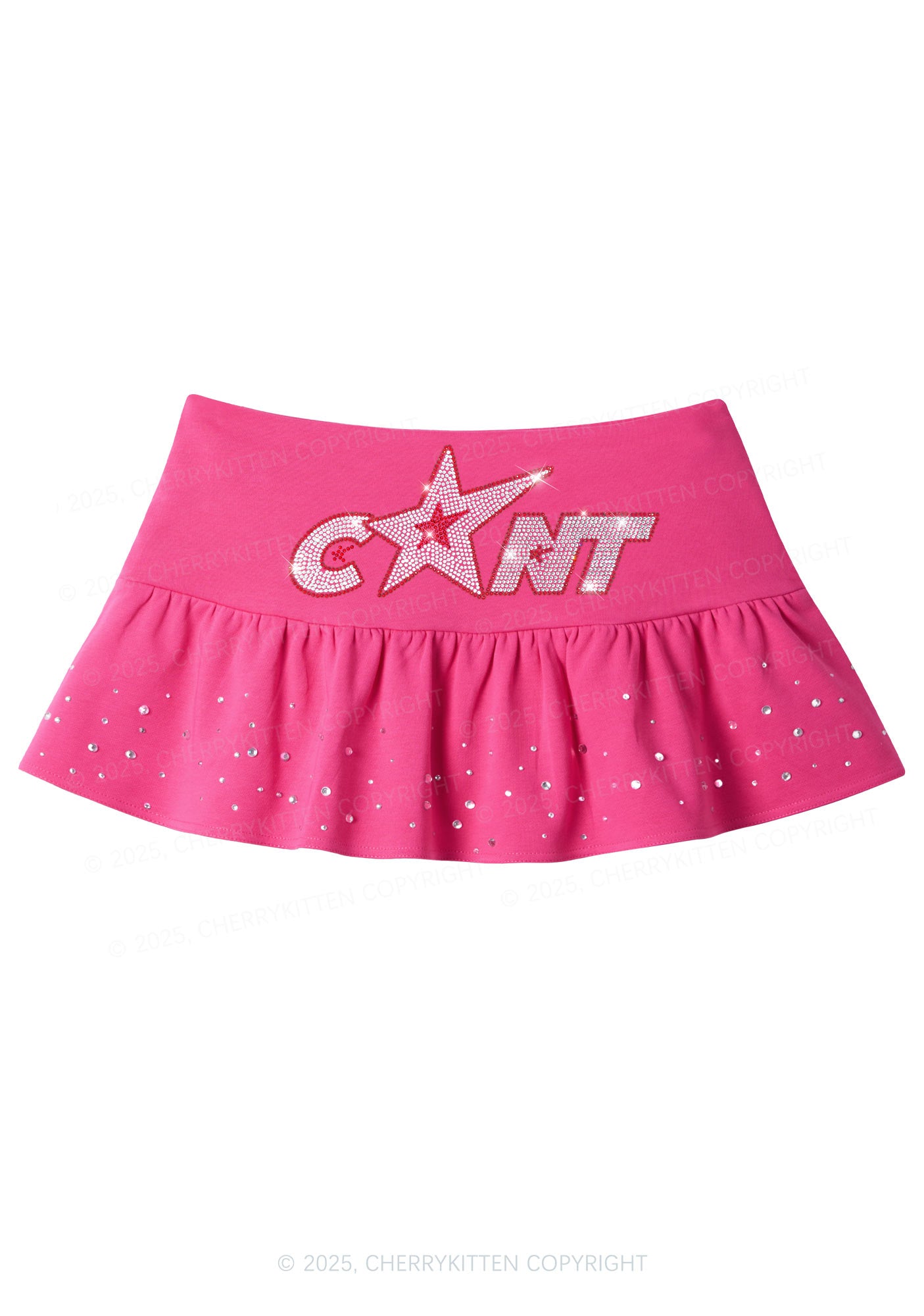 Rhinestone Star Cxxt Y2K Pink Ruffled Rhinestone Mini Skirt Cherrykitten