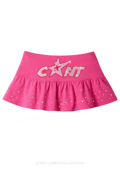 Rhinestone Star Cxxt Y2K Pink Ruffled Rhinestone Mini Skirt Cherrykitten