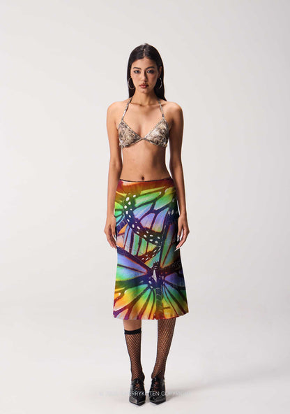 Rainbow Butterfly Y2K Print Midi Skirt Cherrykitten