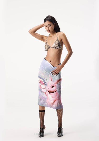 Pink Gothic Bunny Y2K Print Midi Skirt Cherrykitten