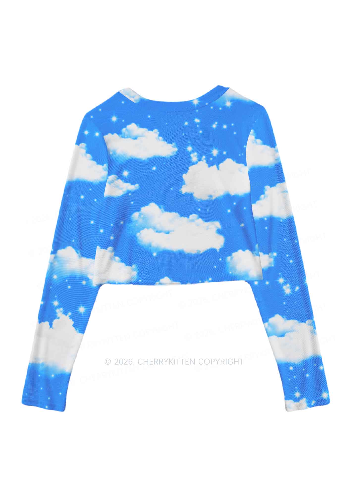 Blue Sky Alpha Male Unicorn Y2K Mesh Long Sleeve Crop Top Cherrykitten