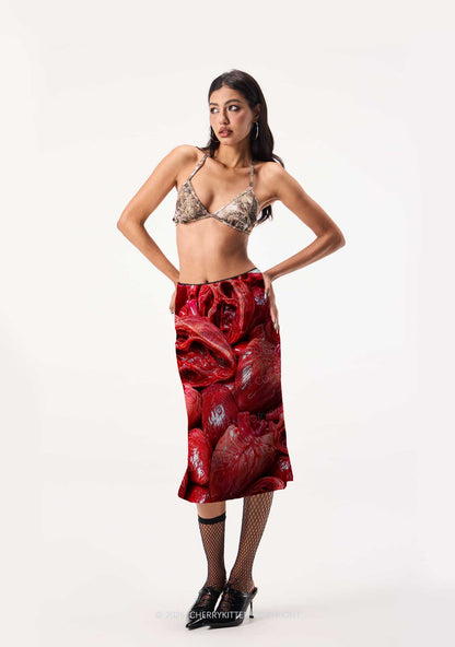 Halloween Red Blood Hearts Y2K Print Midi Skirt Cherrykitten