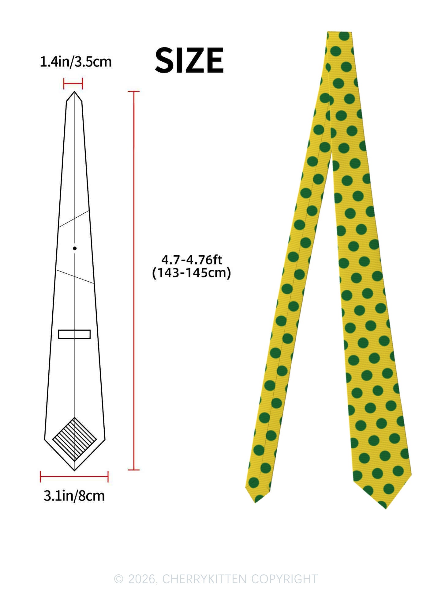 Green Dots On Yellow Y2K Necktie Cherrykitten