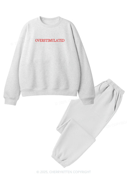 Embroidered Overstimulated Y2K Fleece Sweatshirts Set Cherrykitten