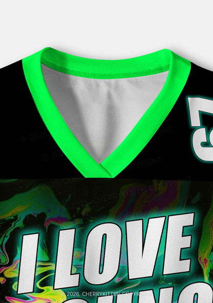Green Liquid Swirl I Love Techno Slxts Y2K Crop Sport Jersey Shirts Cherrykitten