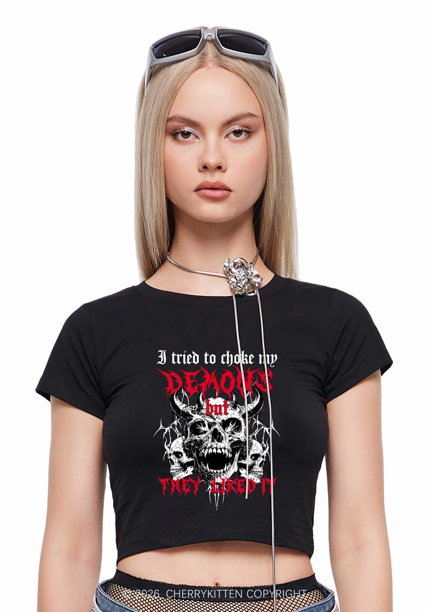 Halloween Choke My Demons Y2K Baby Tee Cherrykitten