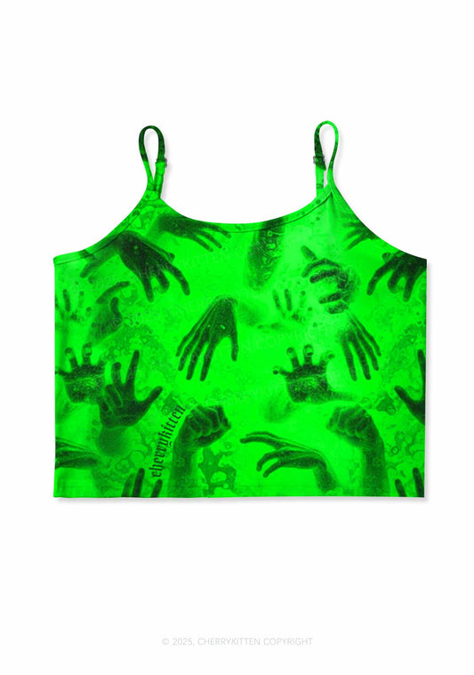 Halloween Green Hands Frenzy Y2K Print Cami Crop Top Cherrykitten