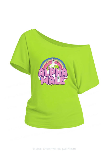 Rainbow Unicorn Alpha Male Y2K Off Shoulder Tee Cherrykitten